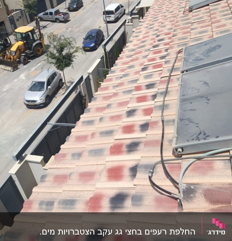 גג רעפים עם כתמים צבעוניים וכבלים חשמליים